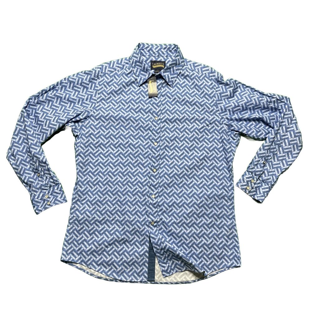 Cremieux Premium Denim Button Up Pearl Snap Shirt Men’s Size Large Geometric NWT